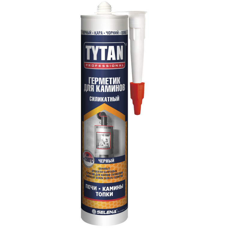 Герметик Tytan силикатный для каминов, черный, 280 мл  
