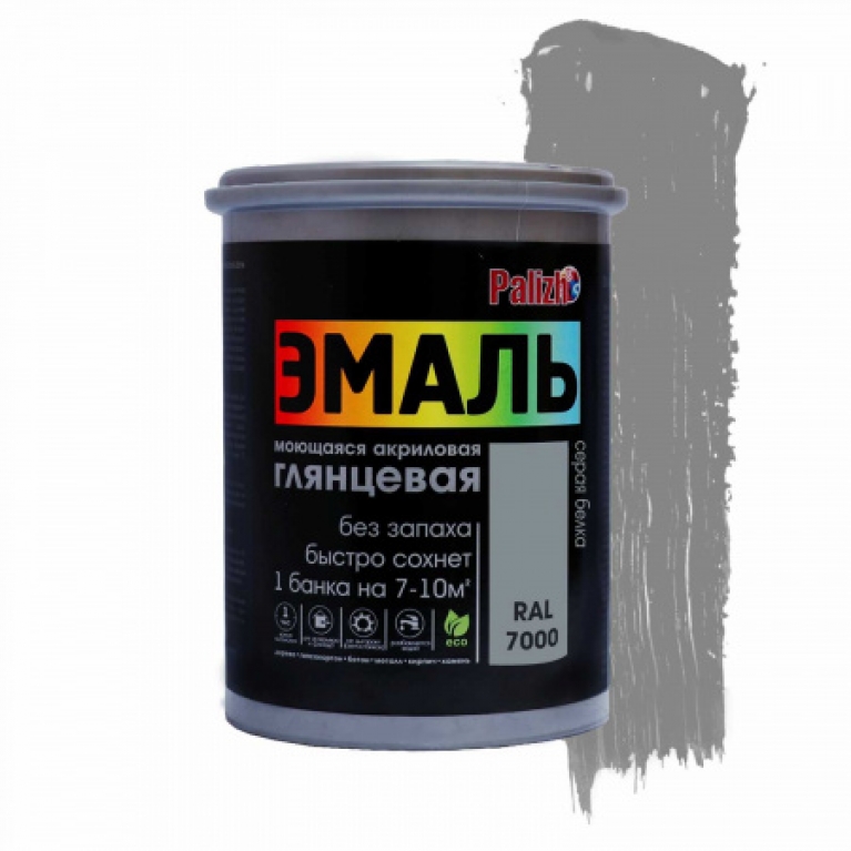Эмаль глянцевая Palizh® акриловая серая белка № 610 RAL 7000 (1 кг)