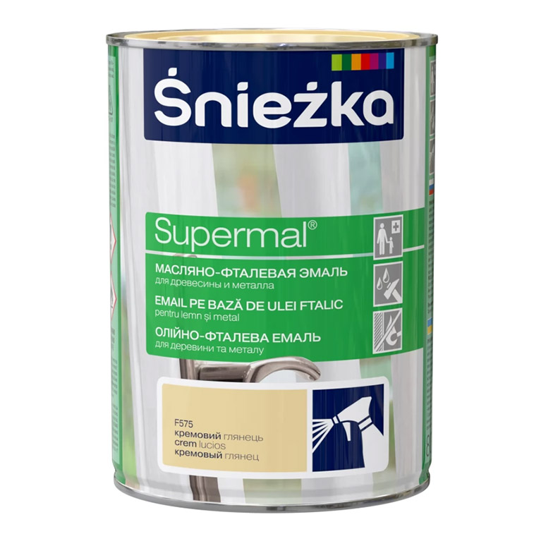 Эмаль Sniezka® Supermal масляно фталевая кремовая F575 (0,8 л) для окон и дверей
