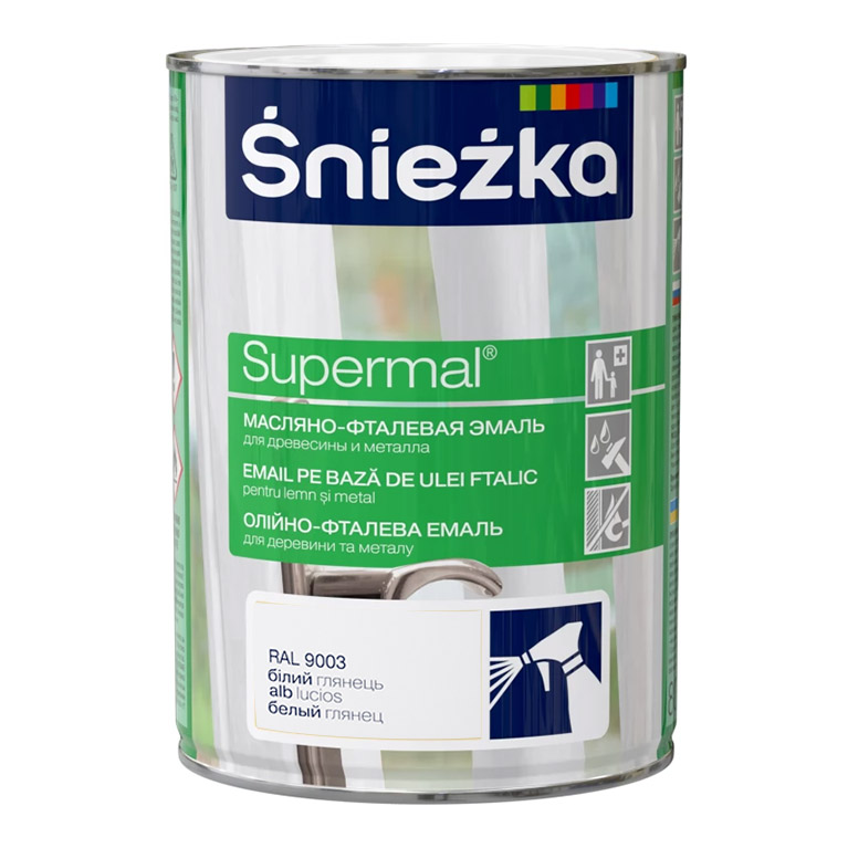 Эмаль Sniezka® Supermal масляно фталевая белая RAL9003 (0,8 л) для окон и дверей
