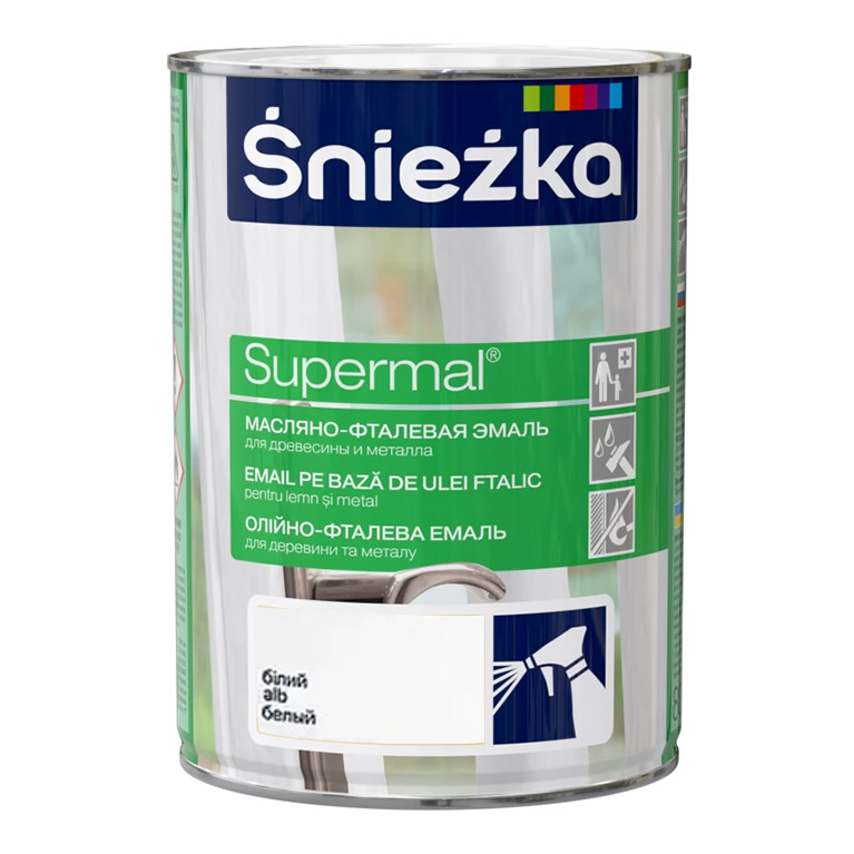 Эмаль Sniezka® Supermal масляно фталевая белая матовая  (0,8 л) для окон и дверей