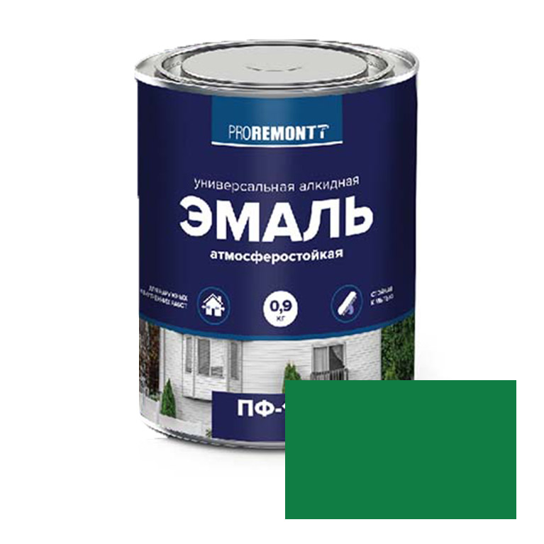 Эмаль  ProremontT ярко-зеленая ПФ-115 (0,9кг)