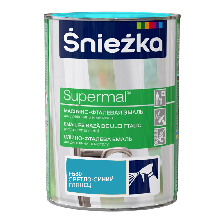 Эмаль Sniezka® Supermal масляно фталевая светло-синяя F580 (0,8 л) для окон и дверей