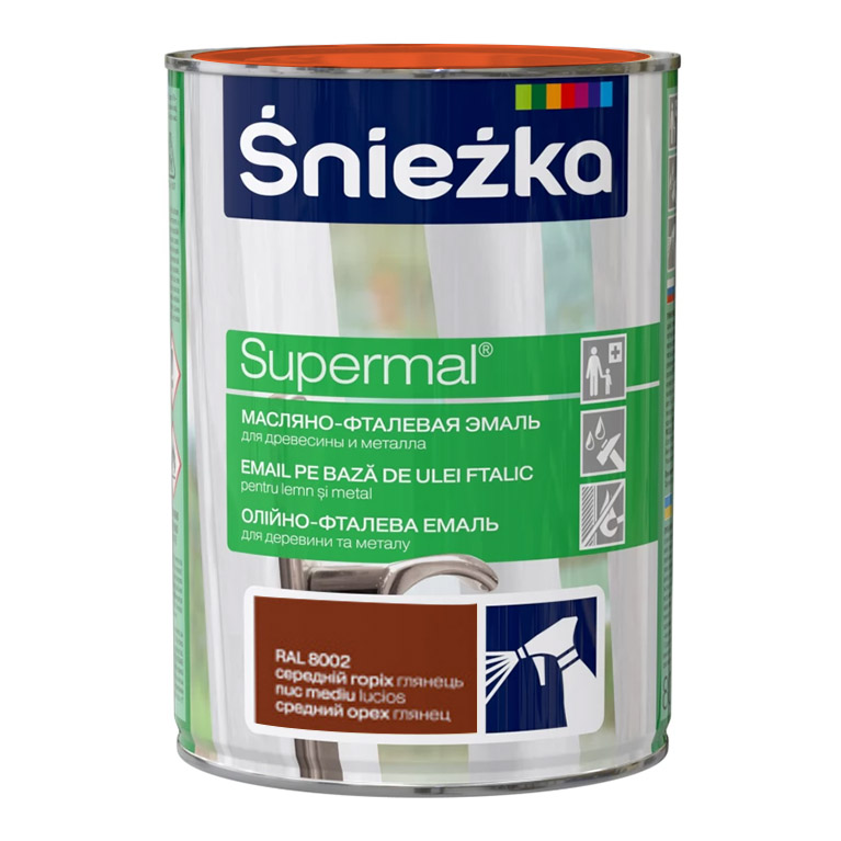 Эмаль Sniezka® Supermal масляно фталевая орех средний RAL8002 (0,8 л) для окон и дверей