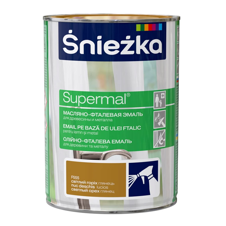 Эмаль Sniezka® Supermal масляно фталевая орех светлая F555 (0,8 л) для окон и дверей