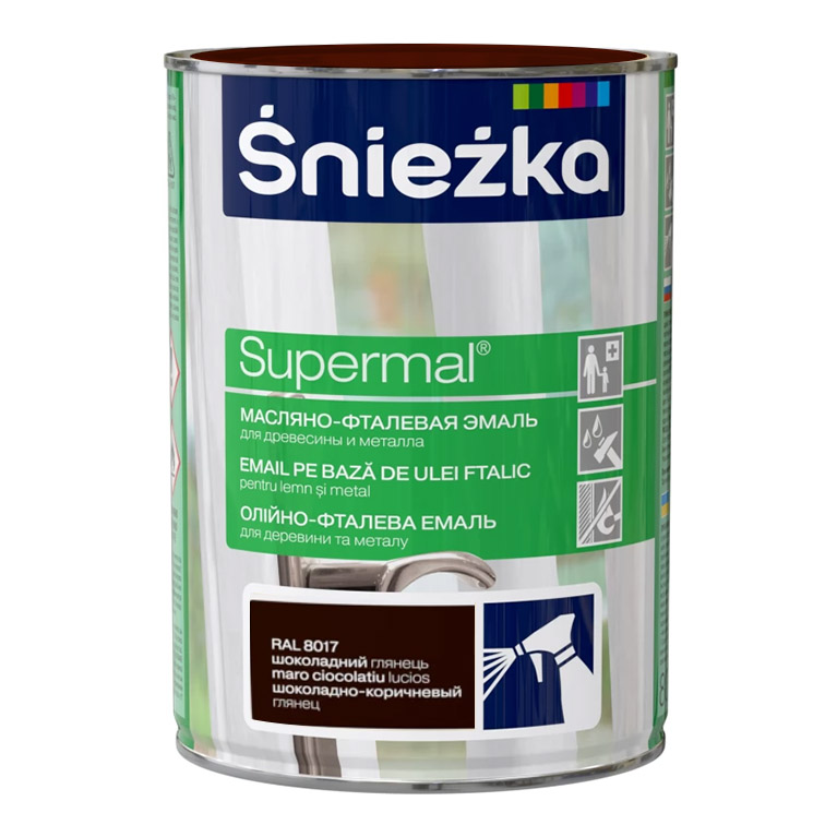 Эмаль Sniezka® Supermal масляно фталевая коричнево-шоколадная RAL8017 (0,8 л) для окон и дверей