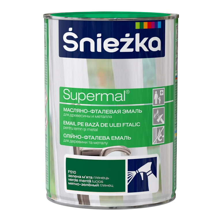Эмаль Sniezka® Supermal масляно фталевая зеленая мята F510 (0,8 л) для окон и дверей