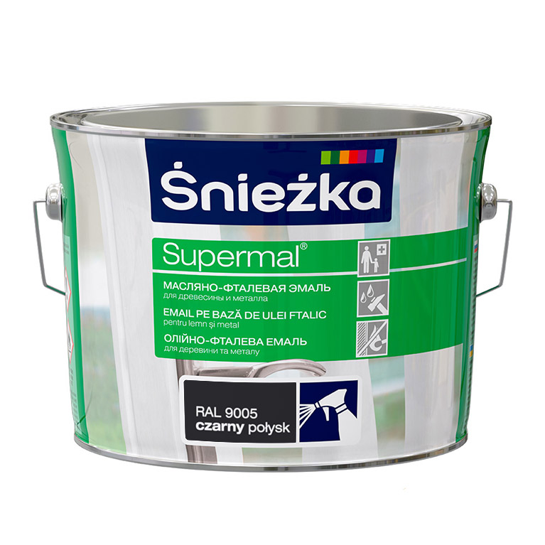 Эмаль Sniezka® Supermal масляно фталевая черная RAL9005 (2,5 л) для окон и дверей
