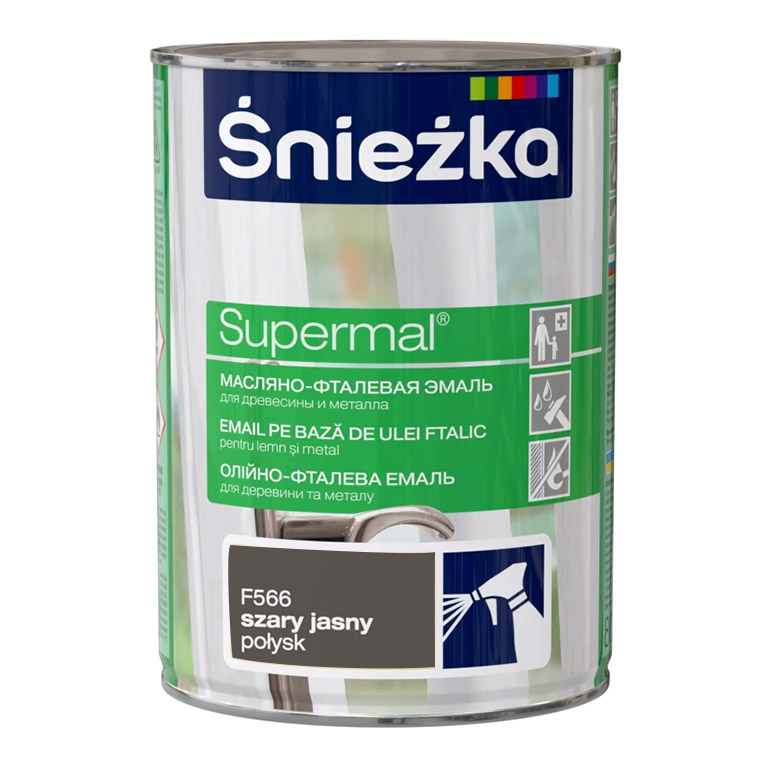 Эмаль Sniezka® Supermal масляно фталевая светло-серая F566 (0,8 л) для окон и дверей