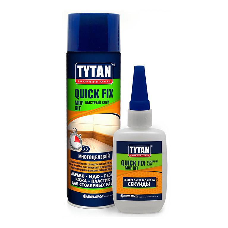 Клей цианакрилатный Tytan® Quick Fix для MDF двухкомпонентный (400мл/100г) прозрачный