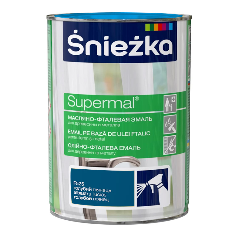 Эмаль Sniezka® Supermal масляно фталевая голубая F525 (0,8 л) для окон и дверей