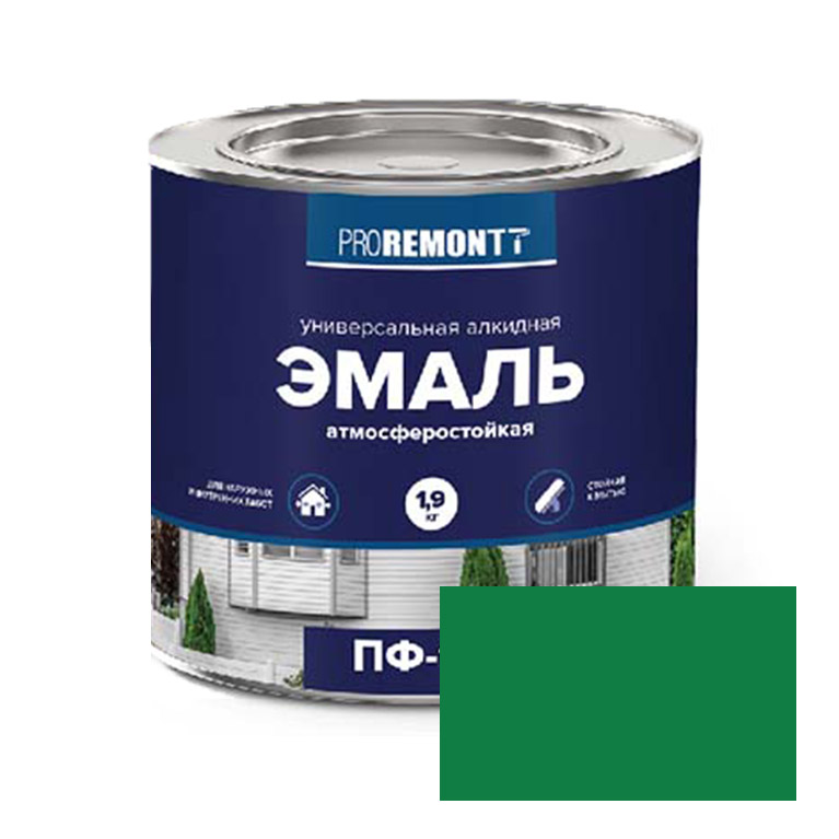 Эмаль  ProremontT ярко-зеленая ПФ-115 (1,9кг)