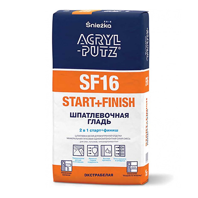 Шпатлевка Acryl-Putz® Start+Finish SF16 белая V03 (15 кг)