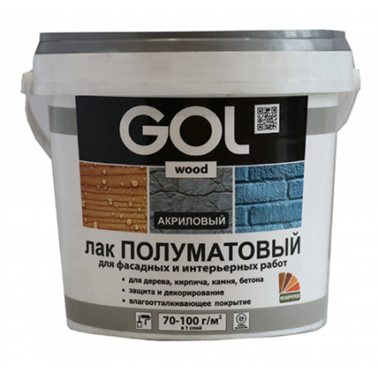 Лак акриловый полуматовый по дереву и др.поверхностям GOLwood, морозостойкий (WD290-M),  0,9 кг